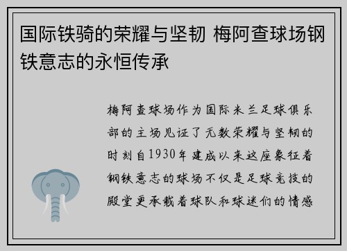 国际铁骑的荣耀与坚韧 梅阿查球场钢铁意志的永恒传承